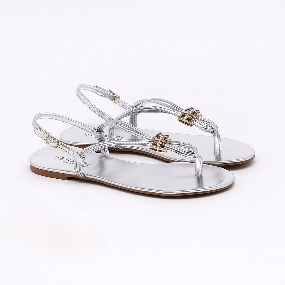 sandália rasteira prata